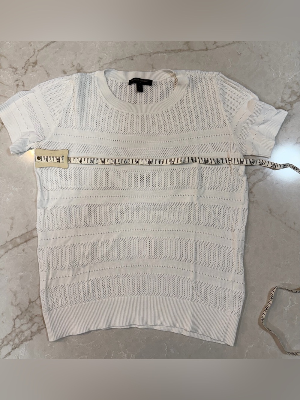 Banana Republic White Pointelle Short Sleeve Sweater